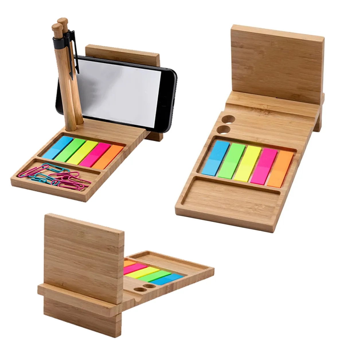 Bamboo Wood Desk Organizer with Mobile Stand and Pen Holder 3