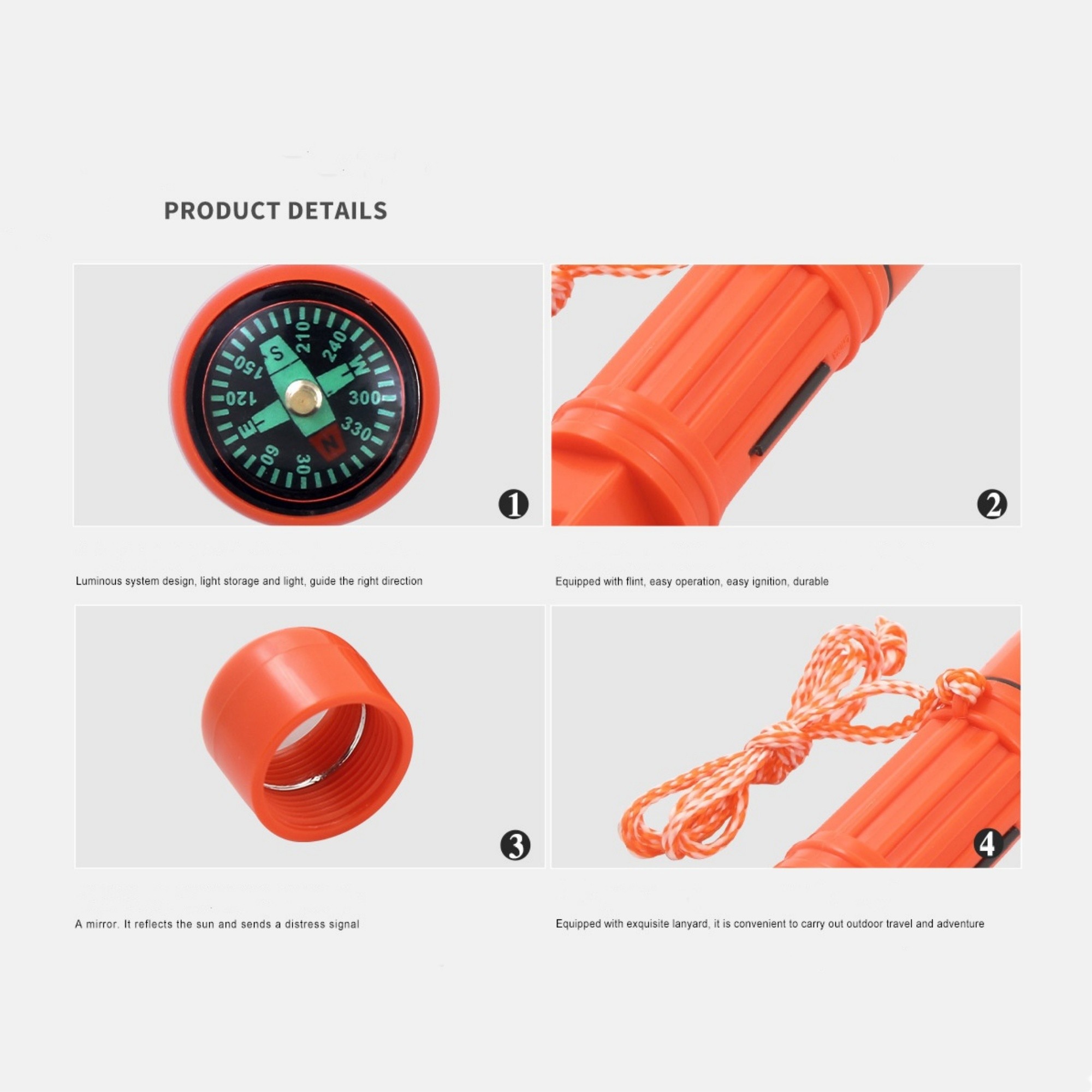 5-in-1 Orange Survival Compass With Whistle 6