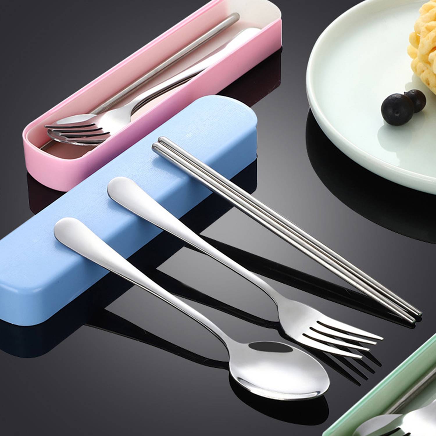 Stainless Steel Chopsticks Spoon Fork Cutlery Set w/ Box 7