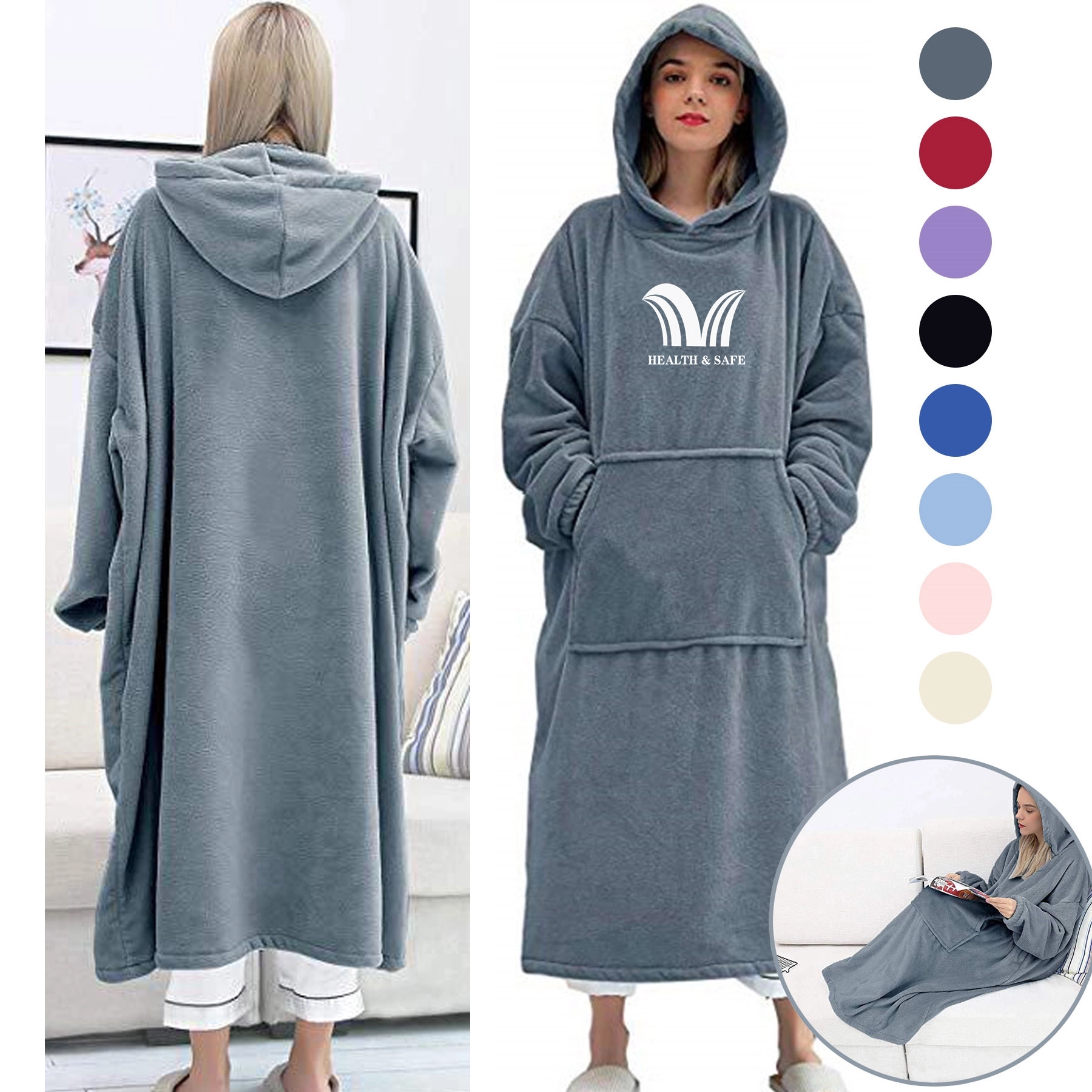 Sherpa Fleece Hoodie Wearable Blanket, custom hoodie or sweatshirt with logo imprint 5