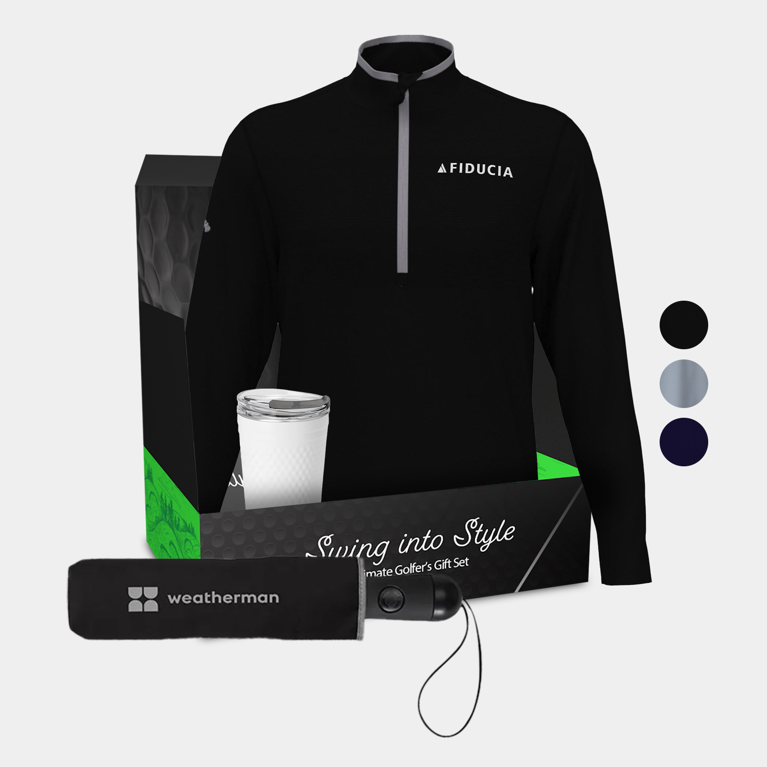 24 oz SWIG® Golf Cup SS Tumbler, Callaway® Ottoman Women's Golf Pullover & Weatherman® Umbrella Gift Set 2