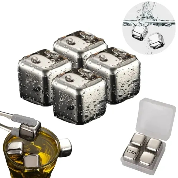 Stainless Steel Ice Cubes Set with 4pcs Reusable Cooling 2