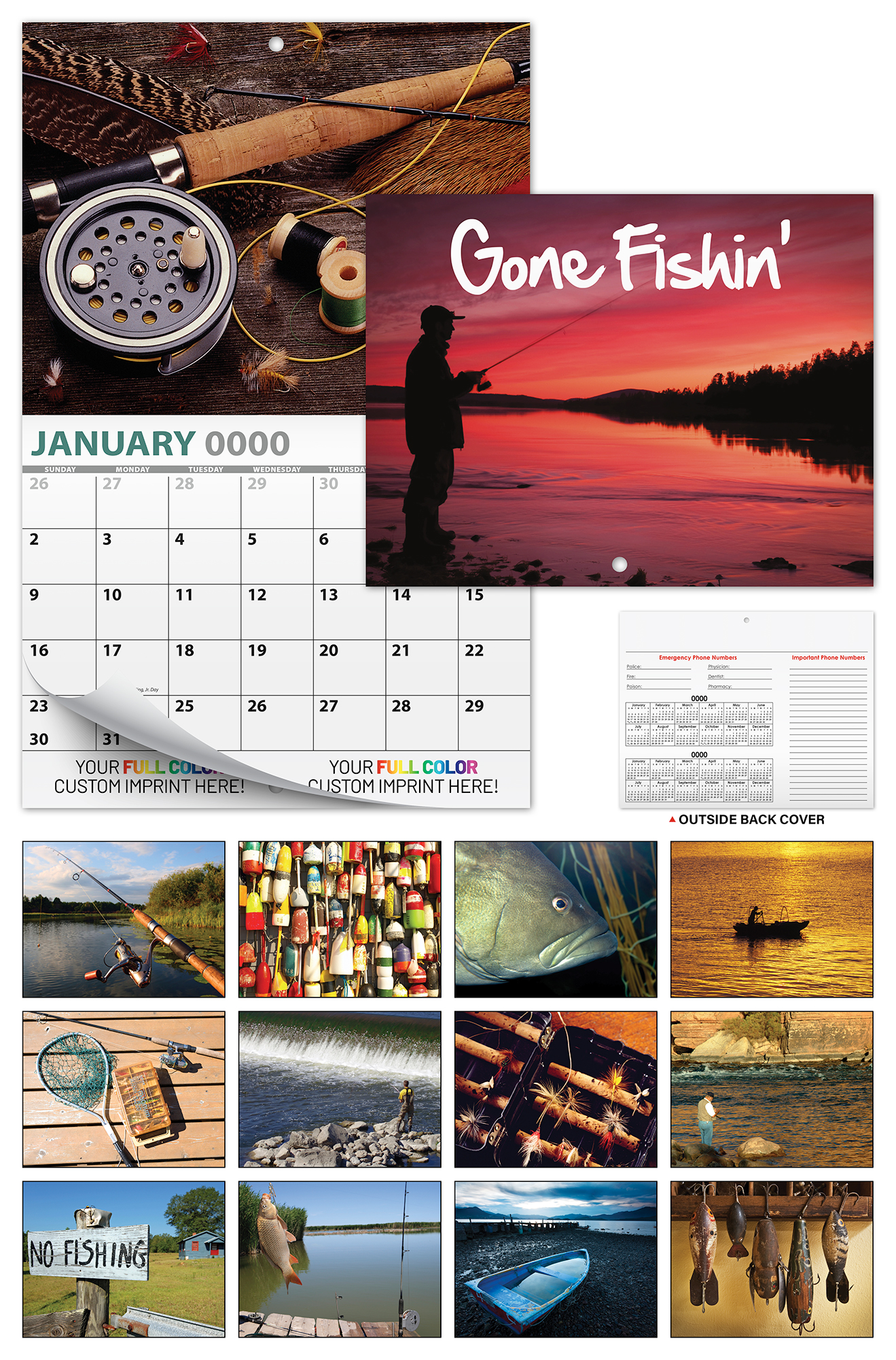 13 Month Custom Appointment Wall Calendar (High Gloss UV-Coated Cover)- GONE FISHIN' 2