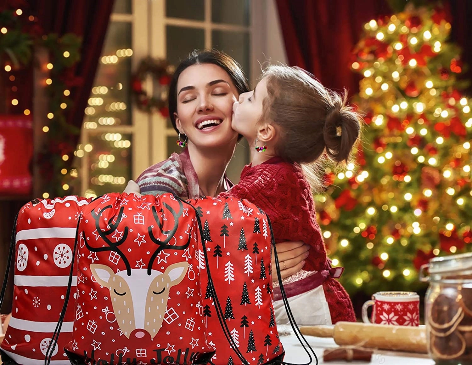 210D Christmas Drawstring Backpacks 4