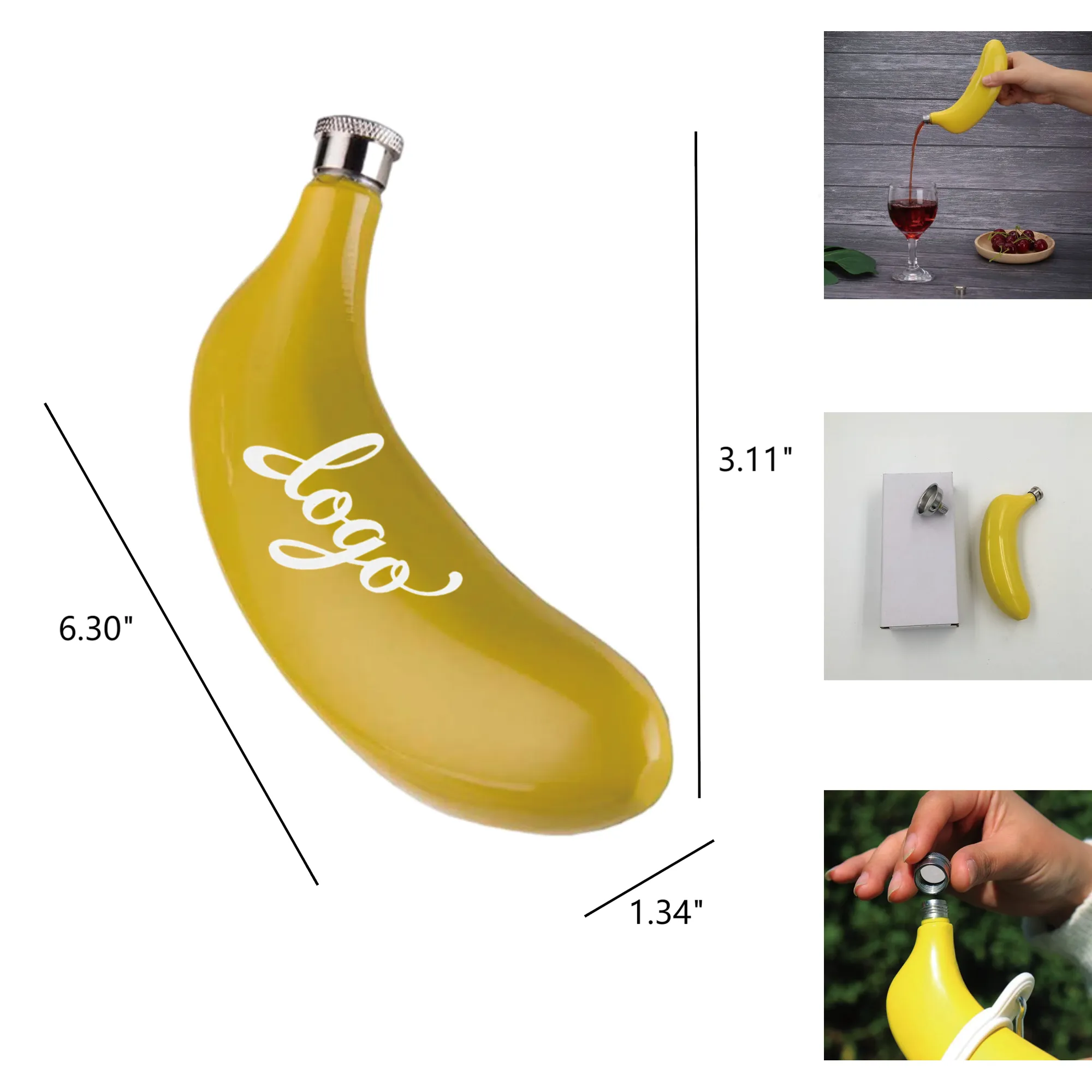 Banana-Shaped Stainless Steel Flask, custom water bottle with logo imprint 3