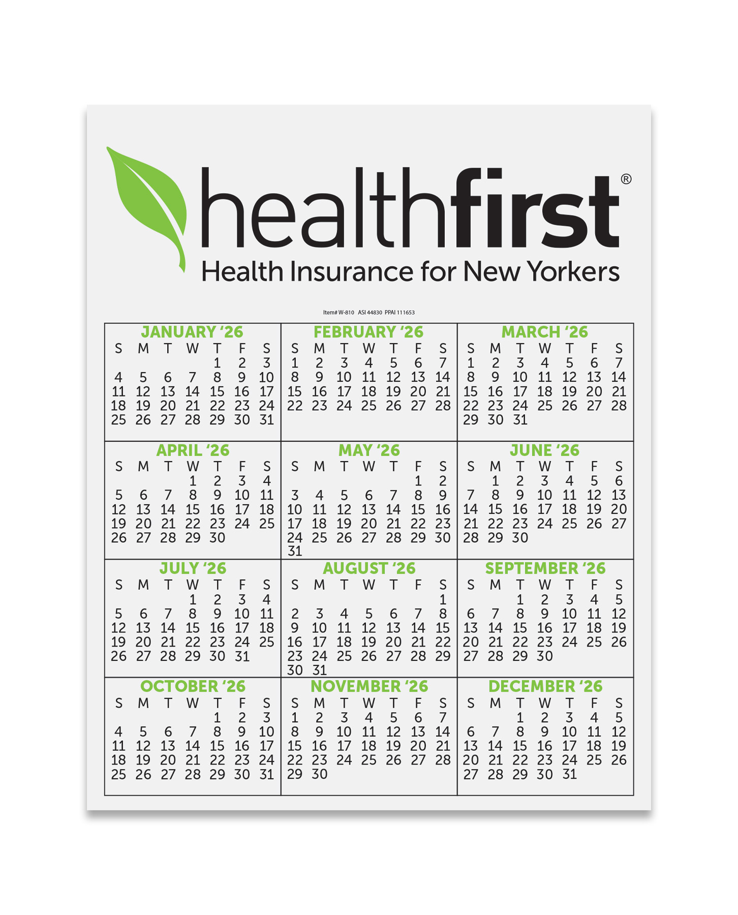 W-810R Calendar Card with Repositionable Strip 8" x 10" 1