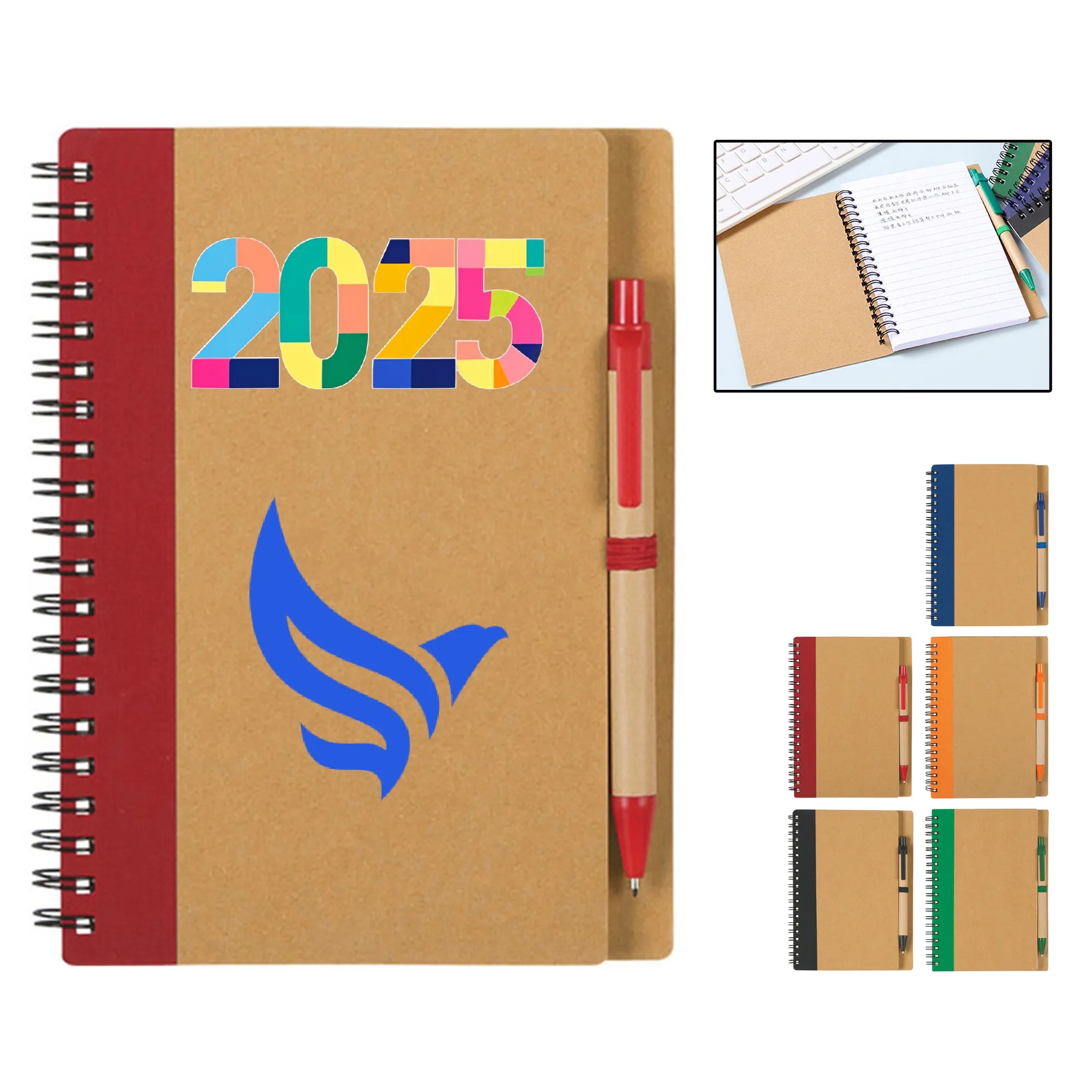 Classic Kraft Paper Notebook With Pen for Students 5" x 4.4" 4