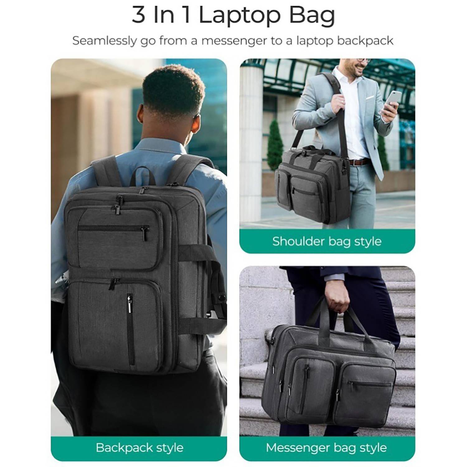 3 in 1 Polyester Laptop Backpack w/ Shoulder Strap 8
