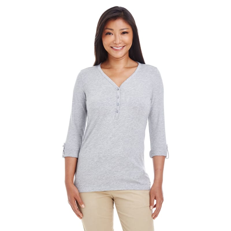 Devon & Jones Ladies' Perfect Fit™ Y-Placket Convertible Sleeve Knit Top 8