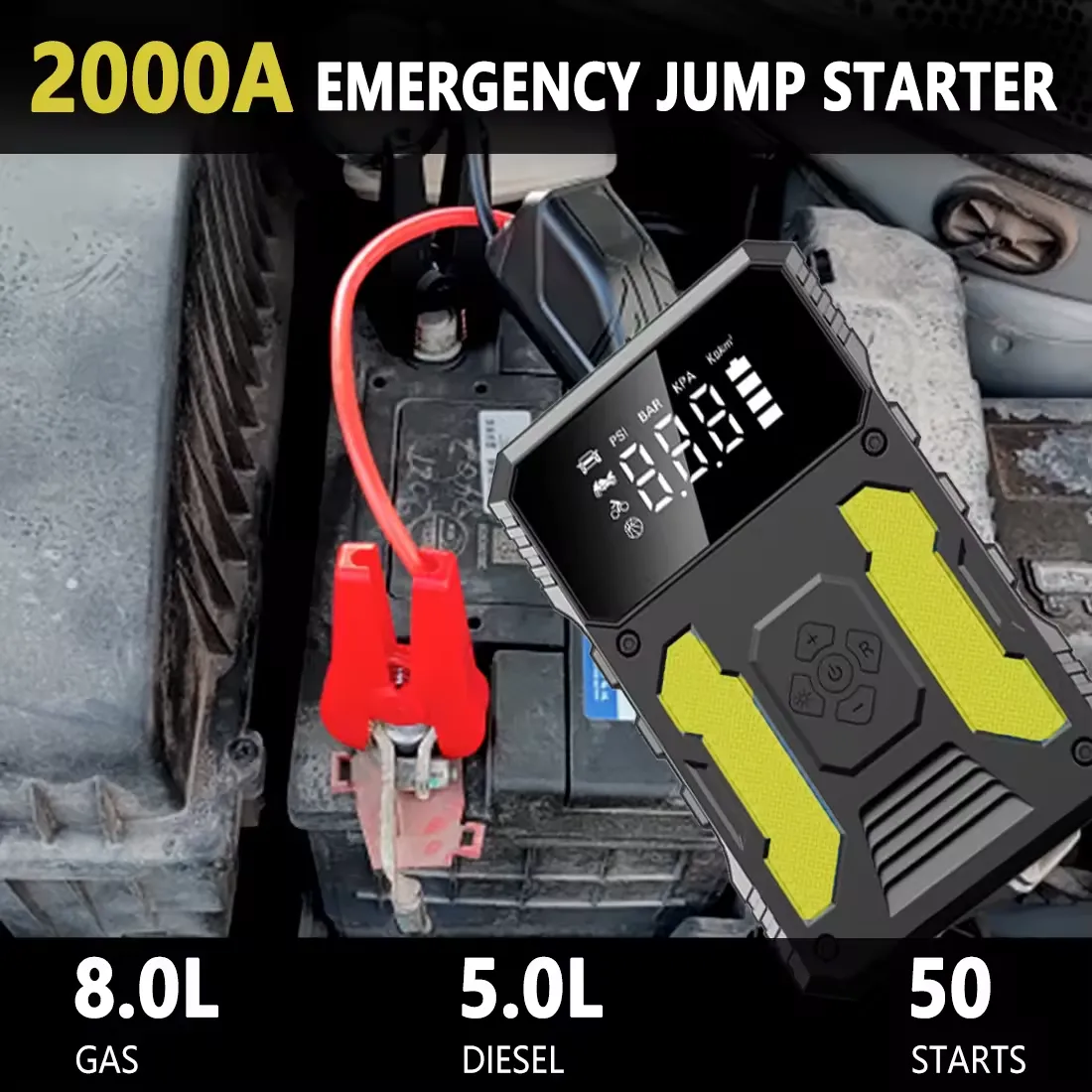 150PSI 2000A Car Battery Jump Starter With Air Compressor 6