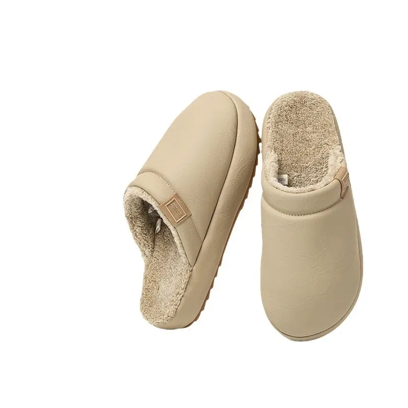 Waterproof Faux Leather Plush Slippers 2