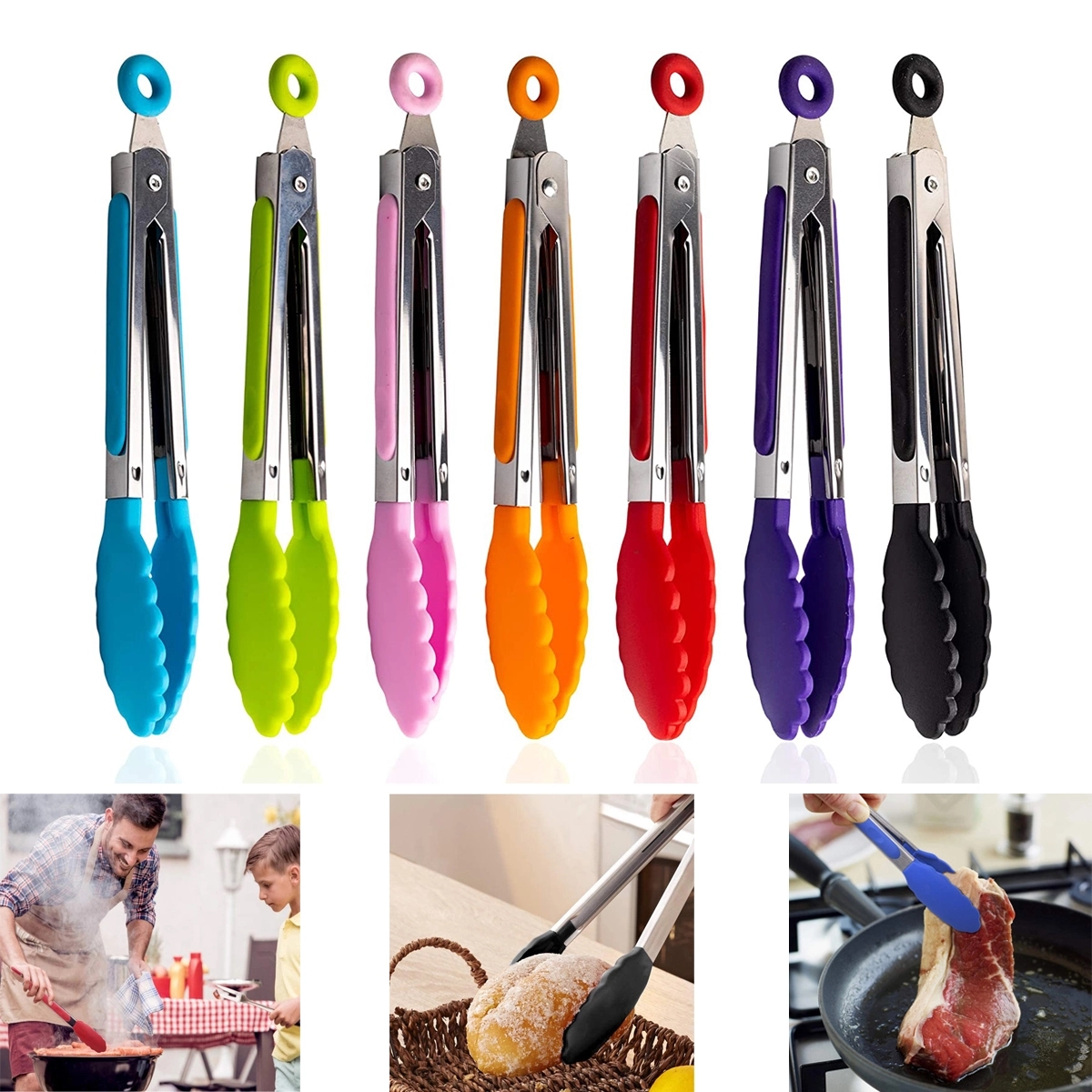 7 Inch Multi-Colors Silicone Kitchen Tongs 5