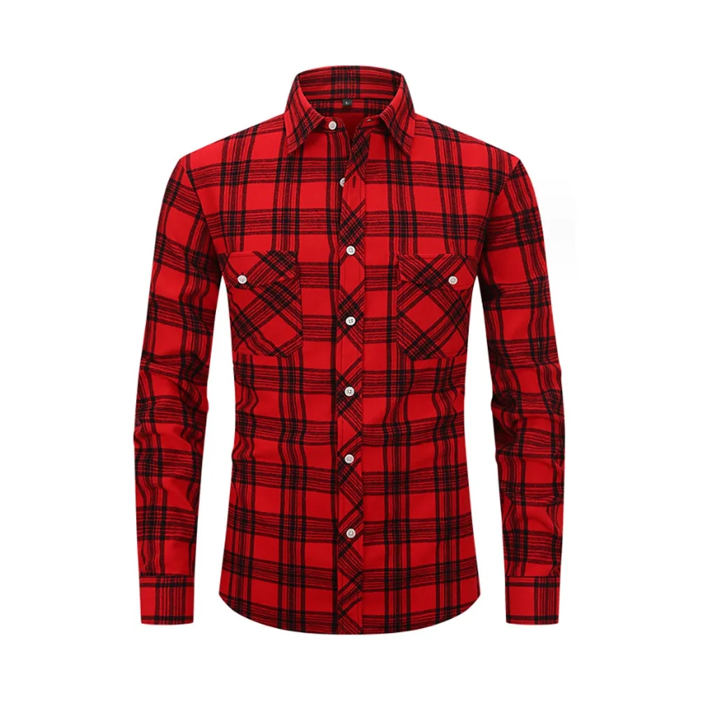 Brushed Plaid Shirt Long Sleeves Double Pockets 12