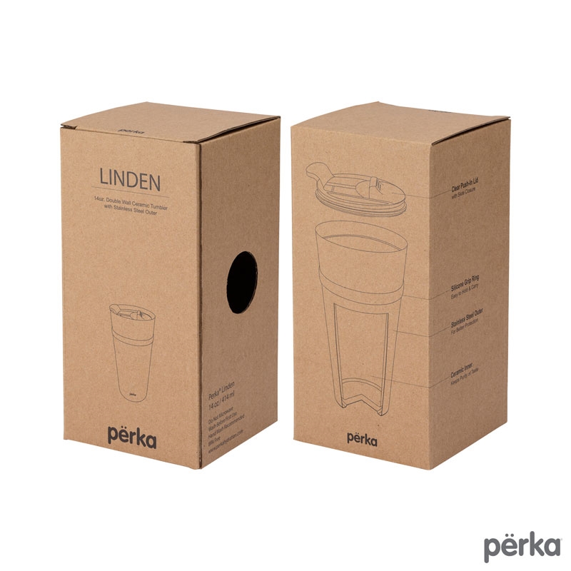 Perka® Linden 14 oz. Double Wall Ceramic Tumbler w/  Stainless Steel Outer 22