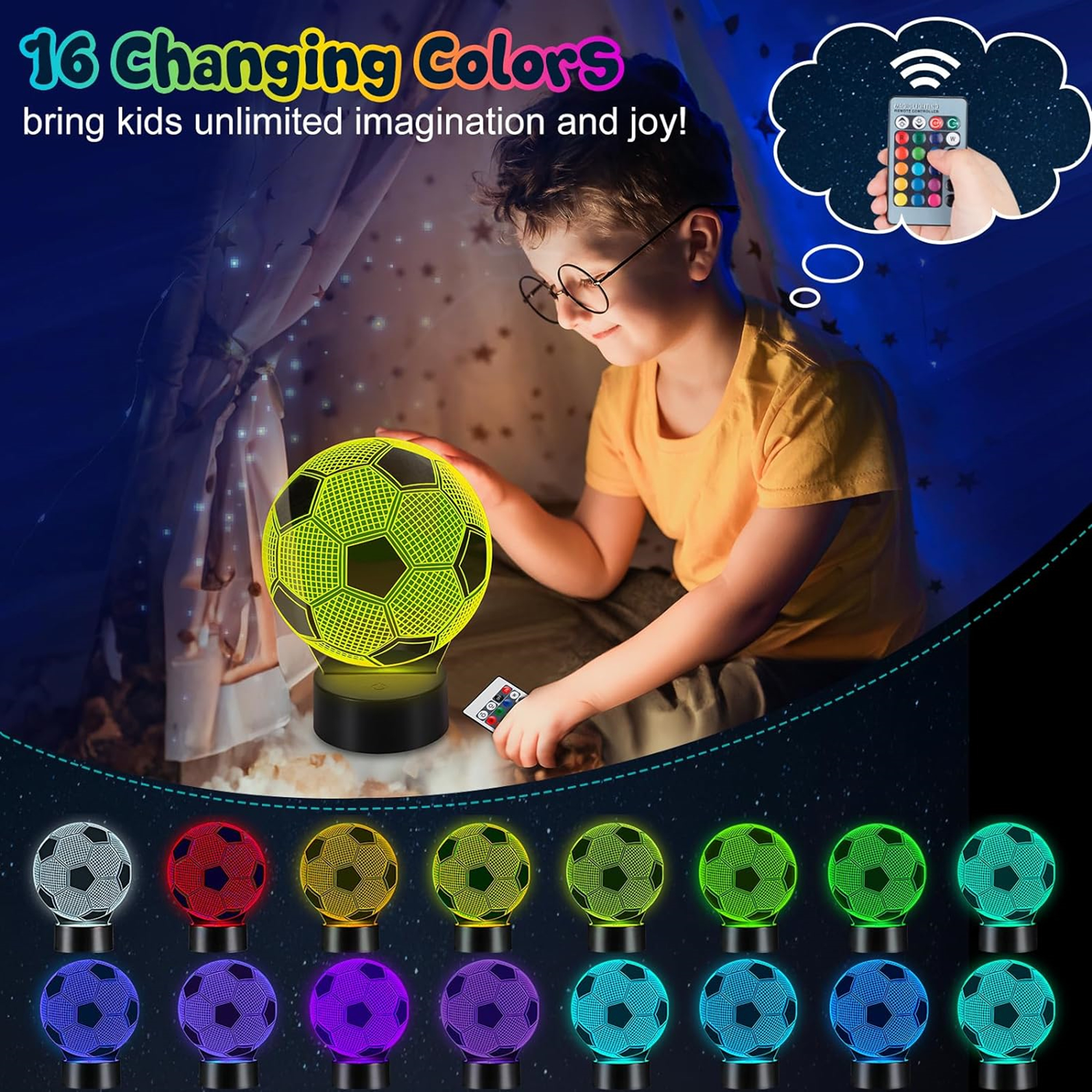 16 Colors Changing Soccer Night Light With Remote Control 4