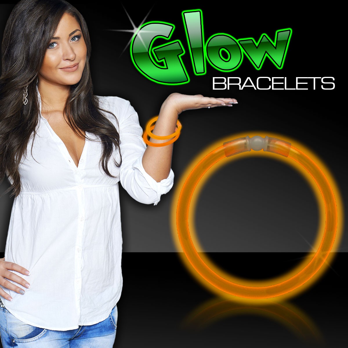 Orange 8" Single Color Superior Light Up Glow Bracelet(Hot Stamp) 2