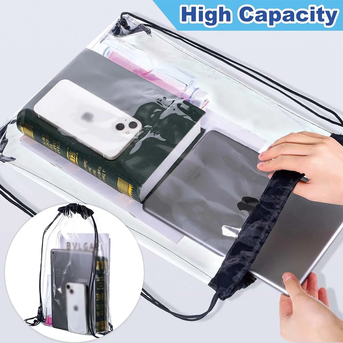 Muticolor Durable PVC Adjustable Clear Drawstring Bagpack 3
