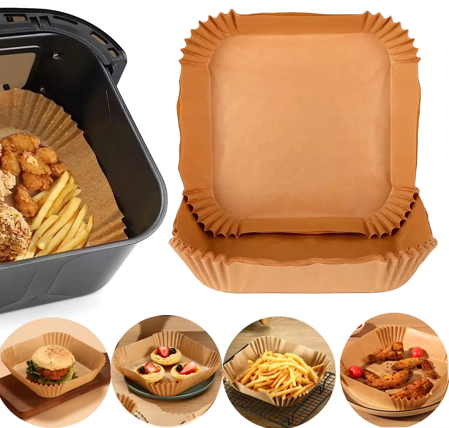 7.9" Square Air Fryer Disposable Paper Liners 125 Pcs/Box 2