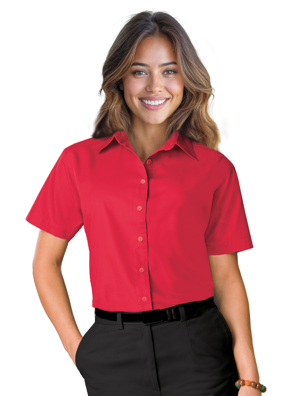 Blue Generation - Women's Pocketless Short Sleeve Poplin Shirt 1