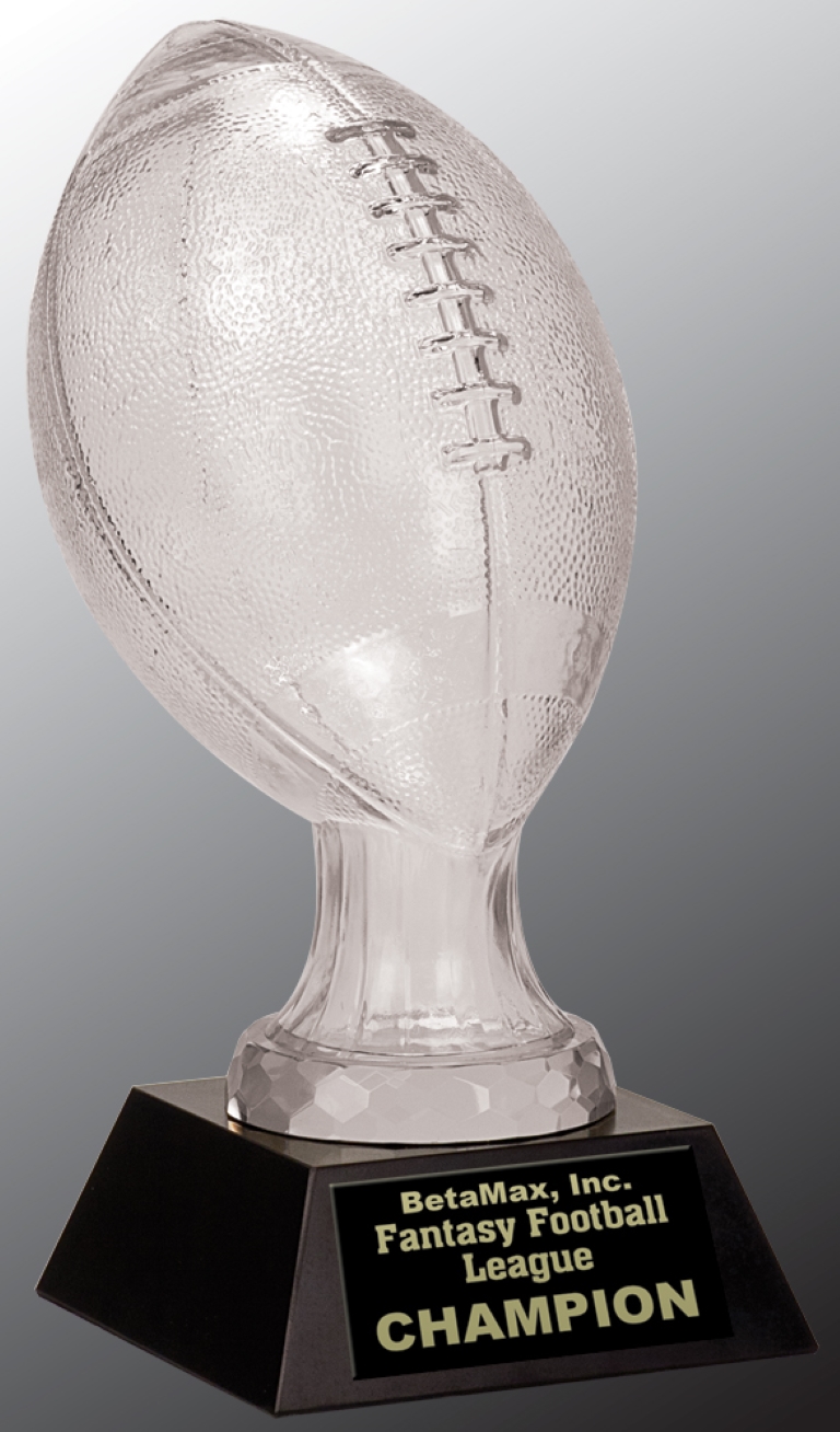 13 3/4" Glass Football Award with Black Marble Base