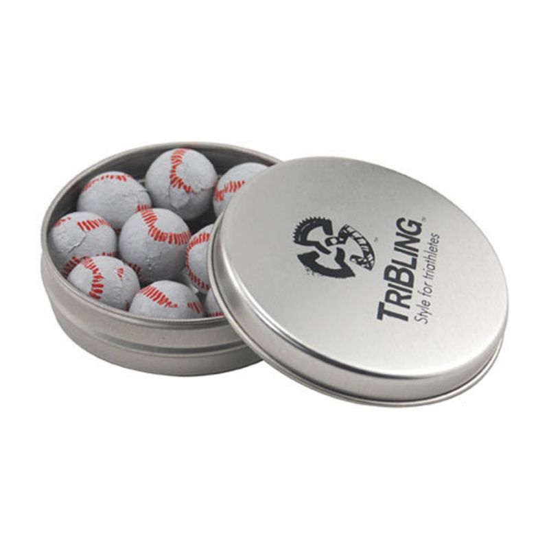 Round Tin with Chocolate Baseballs 1