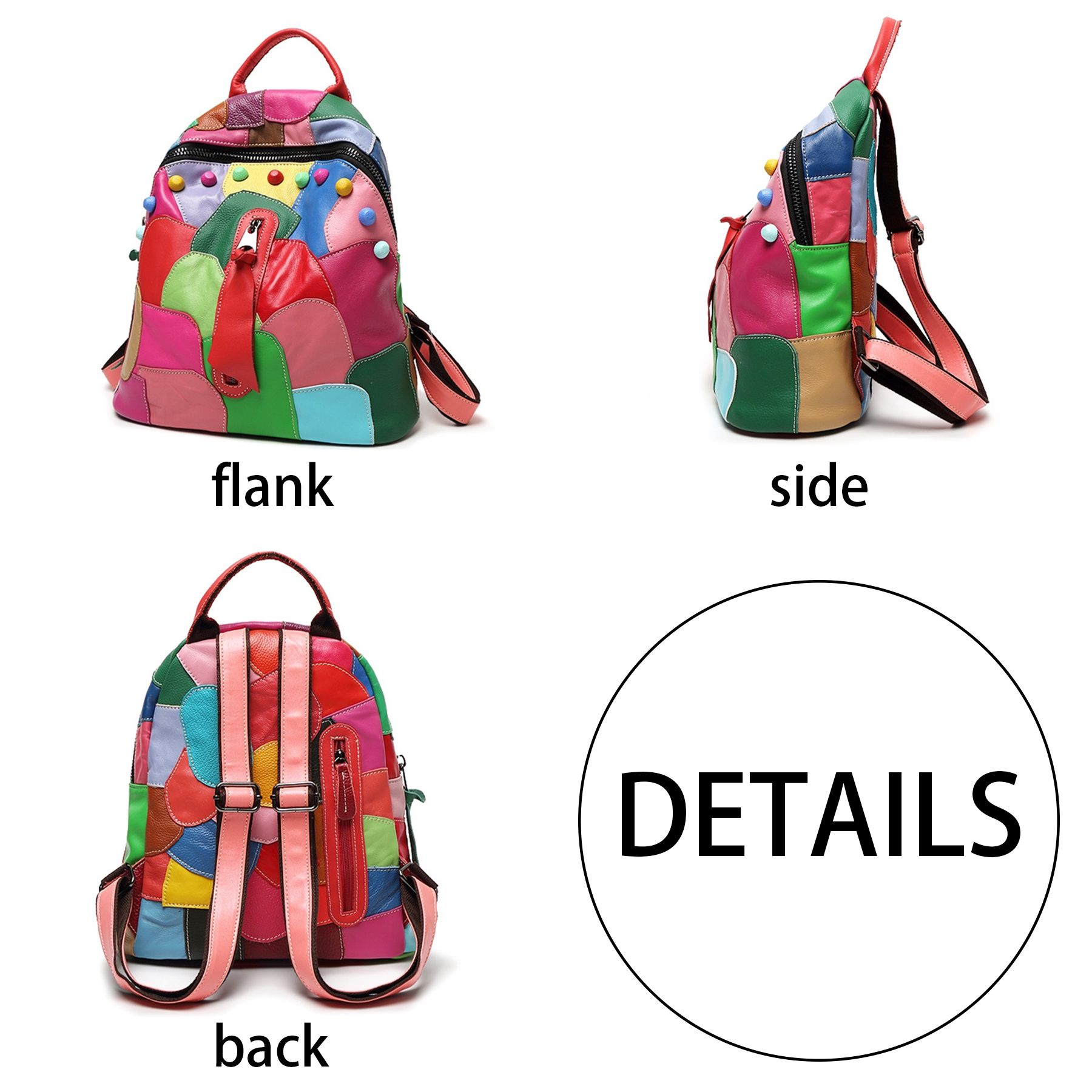 Genuine Leather Large capacity paneled backpack for women 7