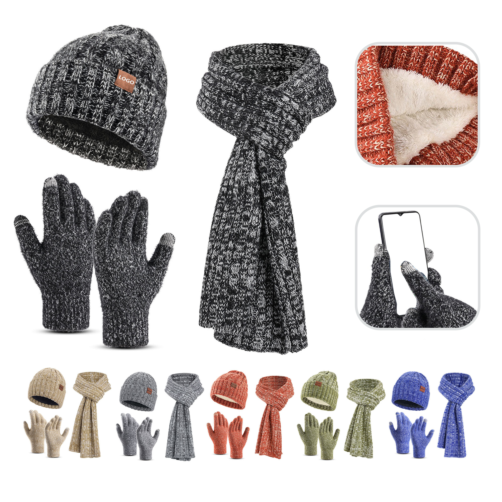 Winter Hat Scarf Glove Set For Women 3