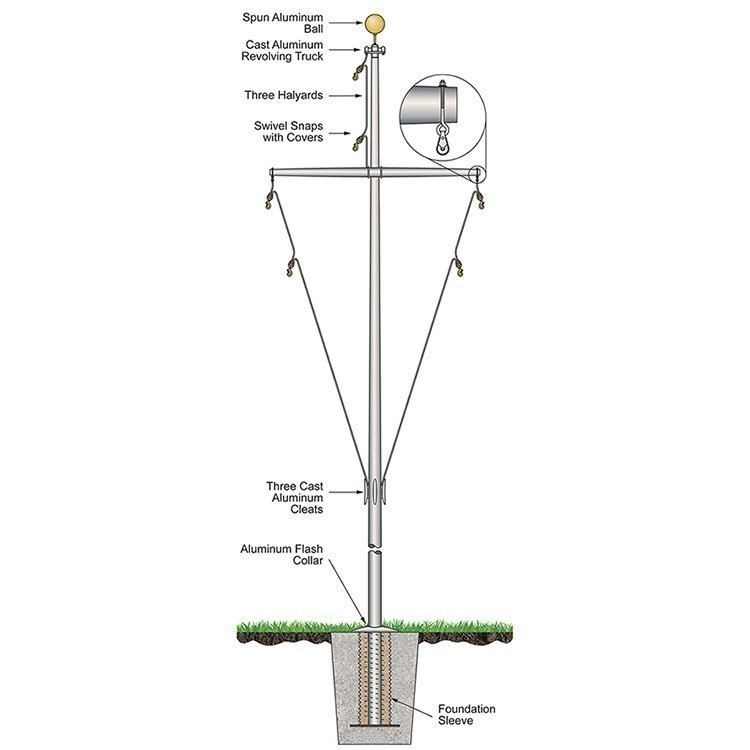 45' Nautical Flagpole - Ground Set Aluminum 1