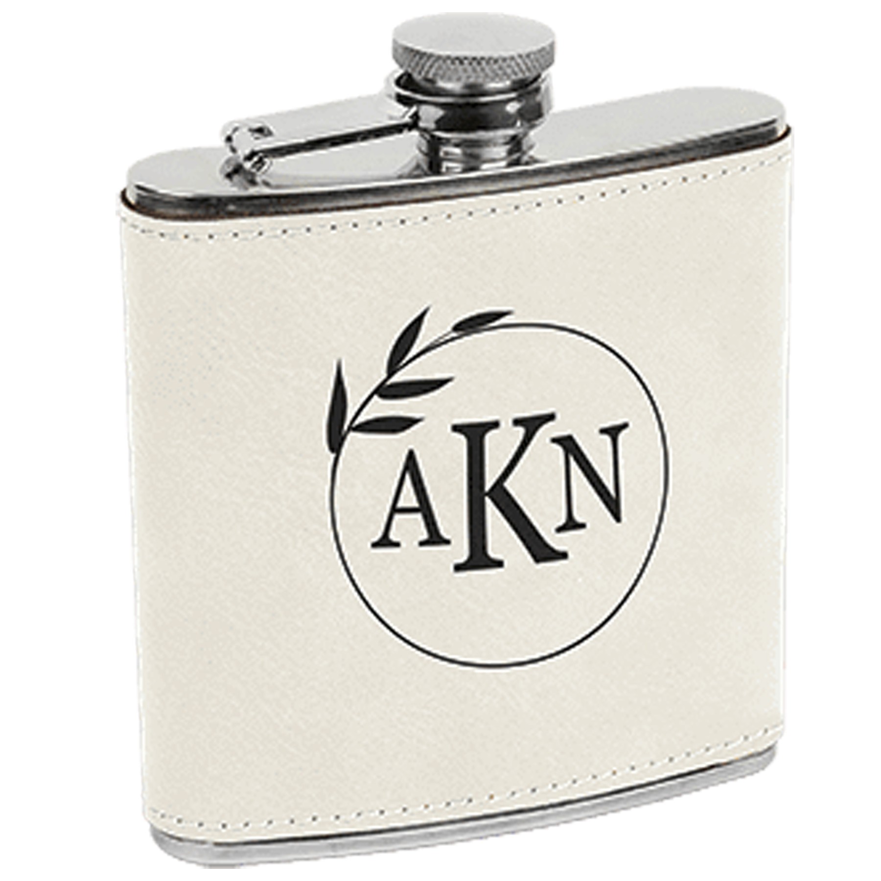 White Leatherette Stainless Steel Flask 4