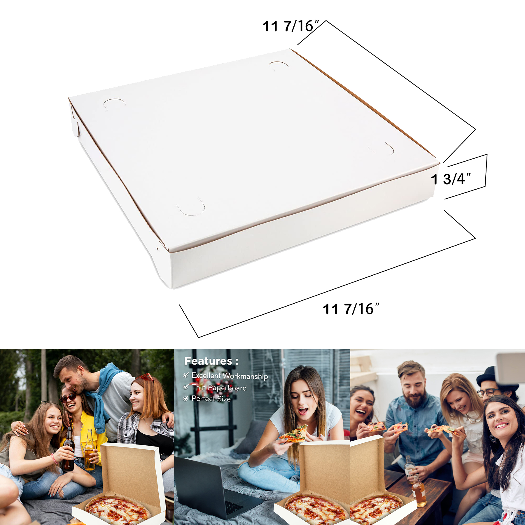 11 inch White Pizza Box 11 7/16" x 11 7/16" x 1 3/4" 2