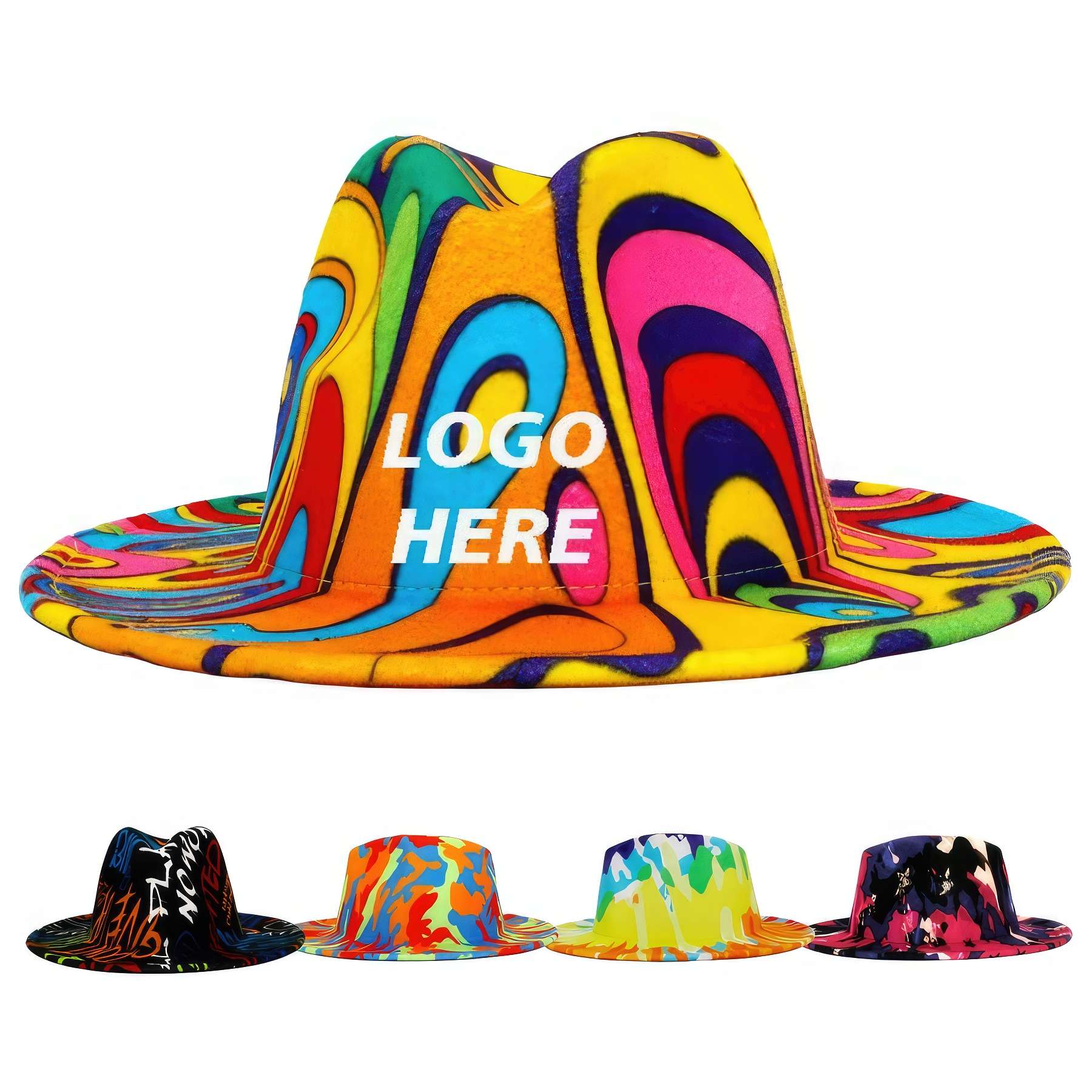 Custom Tie-dye Flat Brim Fedora Hat for Women Men 2