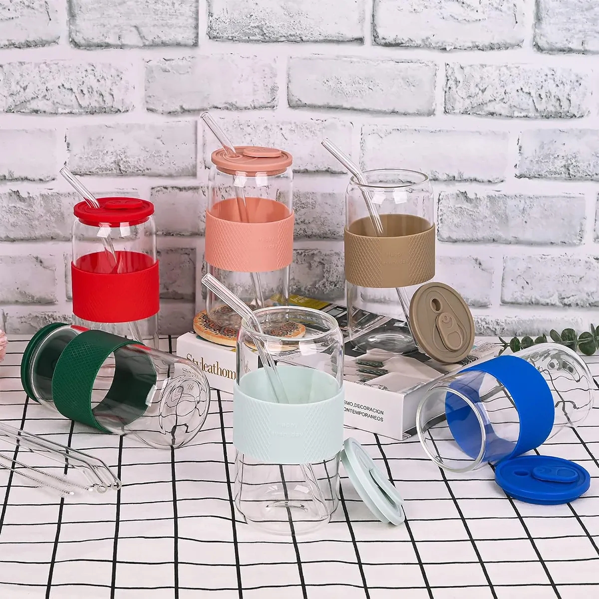 16oz Can Shaped Glass Cups with Silicone Sleeve 7