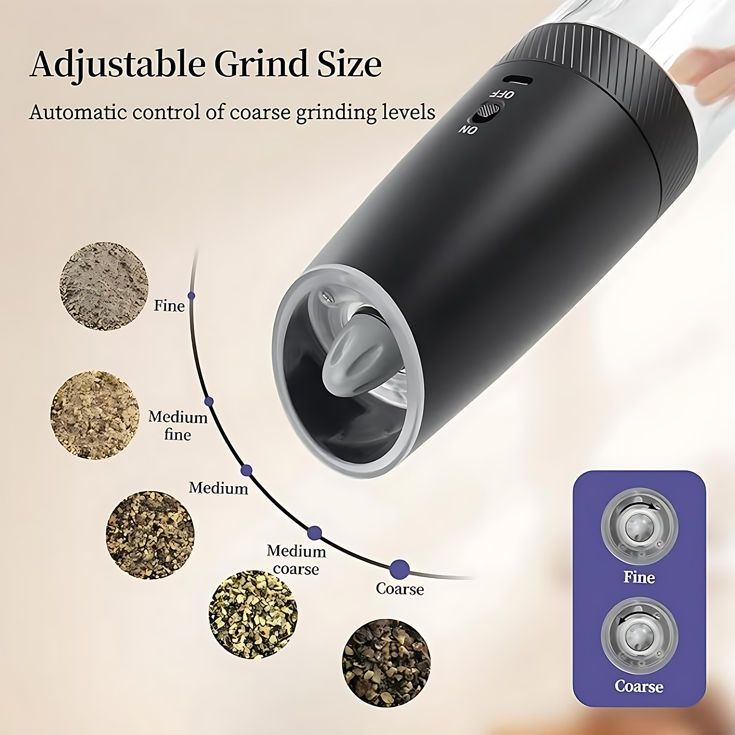 Mini smart gravity-sensing electric salt and pepper grinder 6