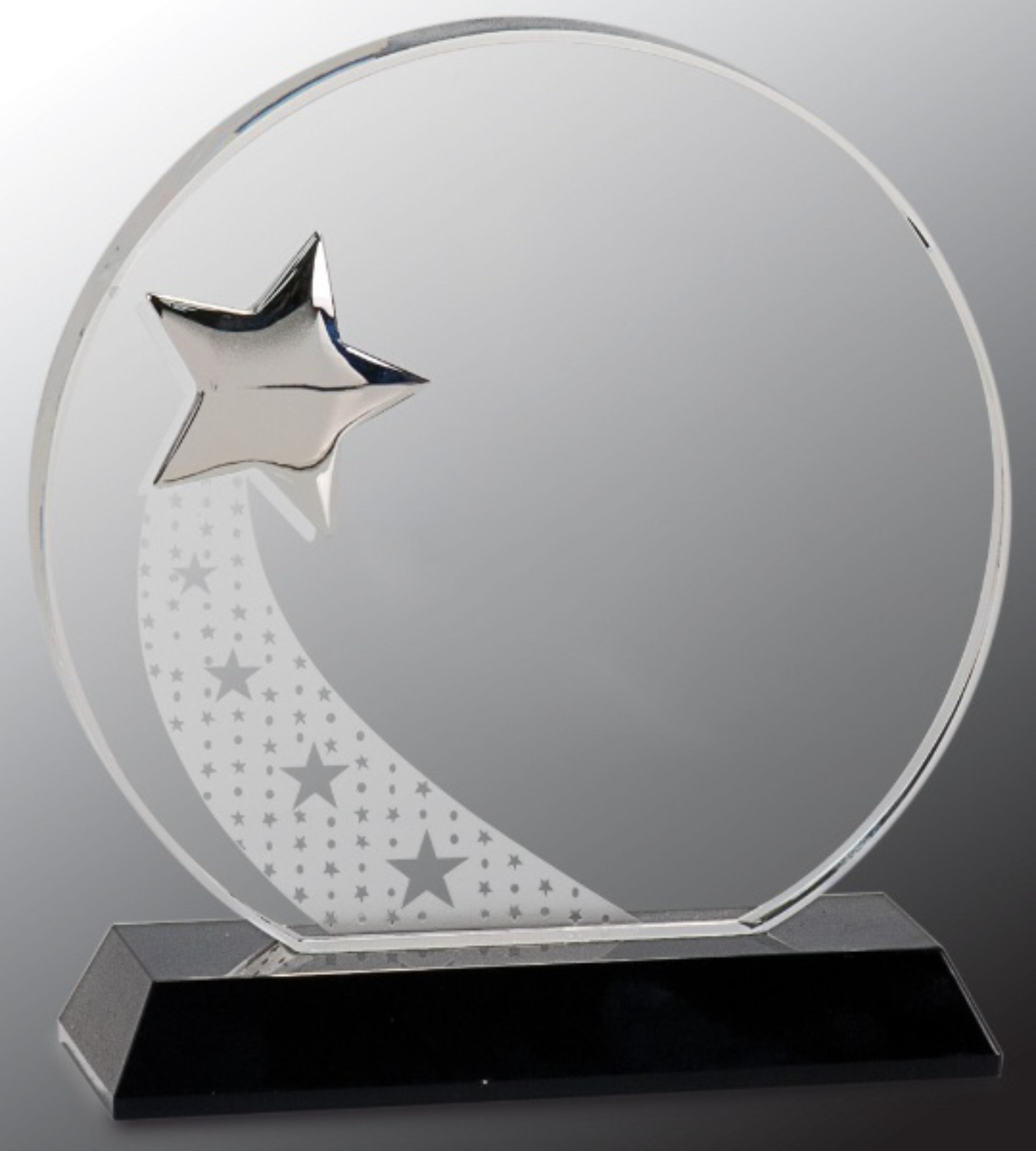 6 1/4" Round Crystal Award with Silver Star on Black Pedestal Base 2
