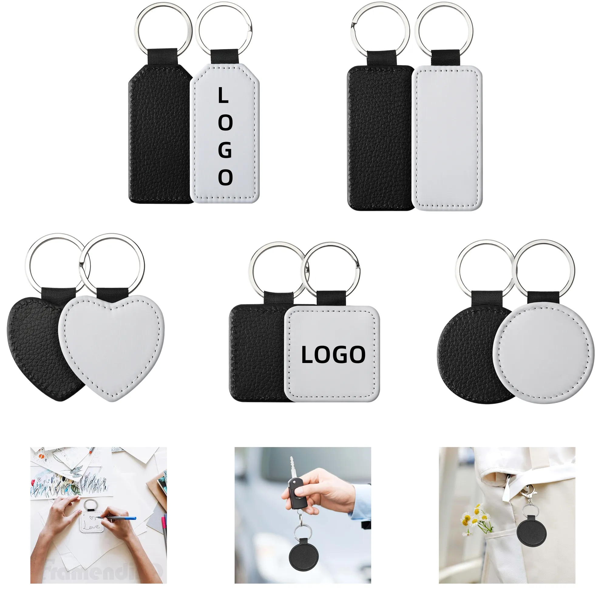 Blank Key Chain Rings Lychee pattern keychain 2