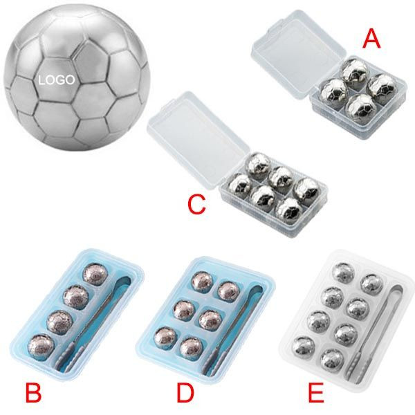 4 Pcs Football Stainless Steel Ice Cube set W/ Tongs 2