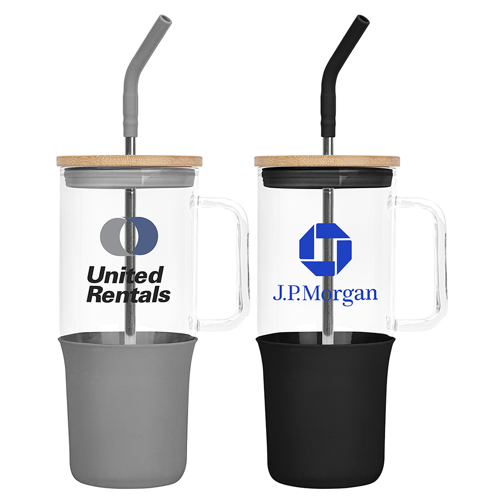 32oz. Glass Tumbler with Handle and Straw