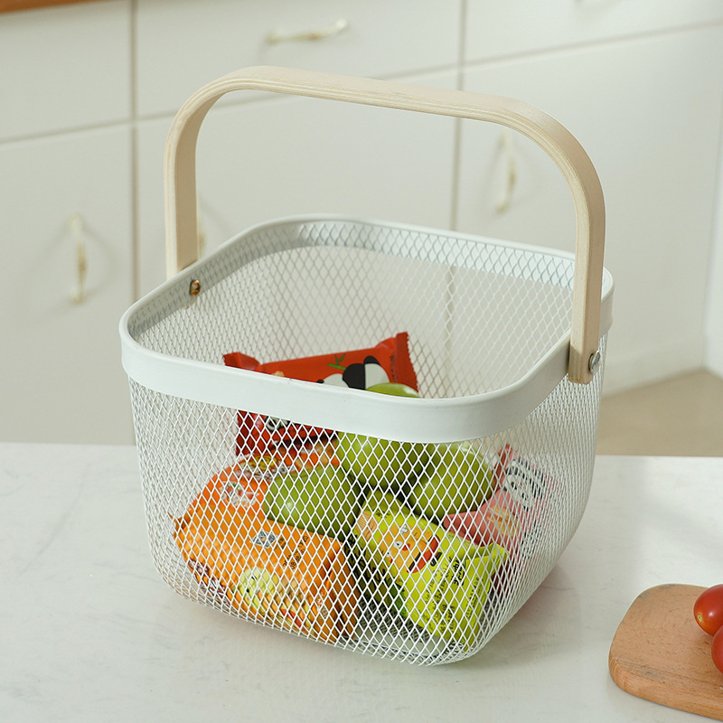 Metal Mesh Steel Baskets with Wood Handle 2