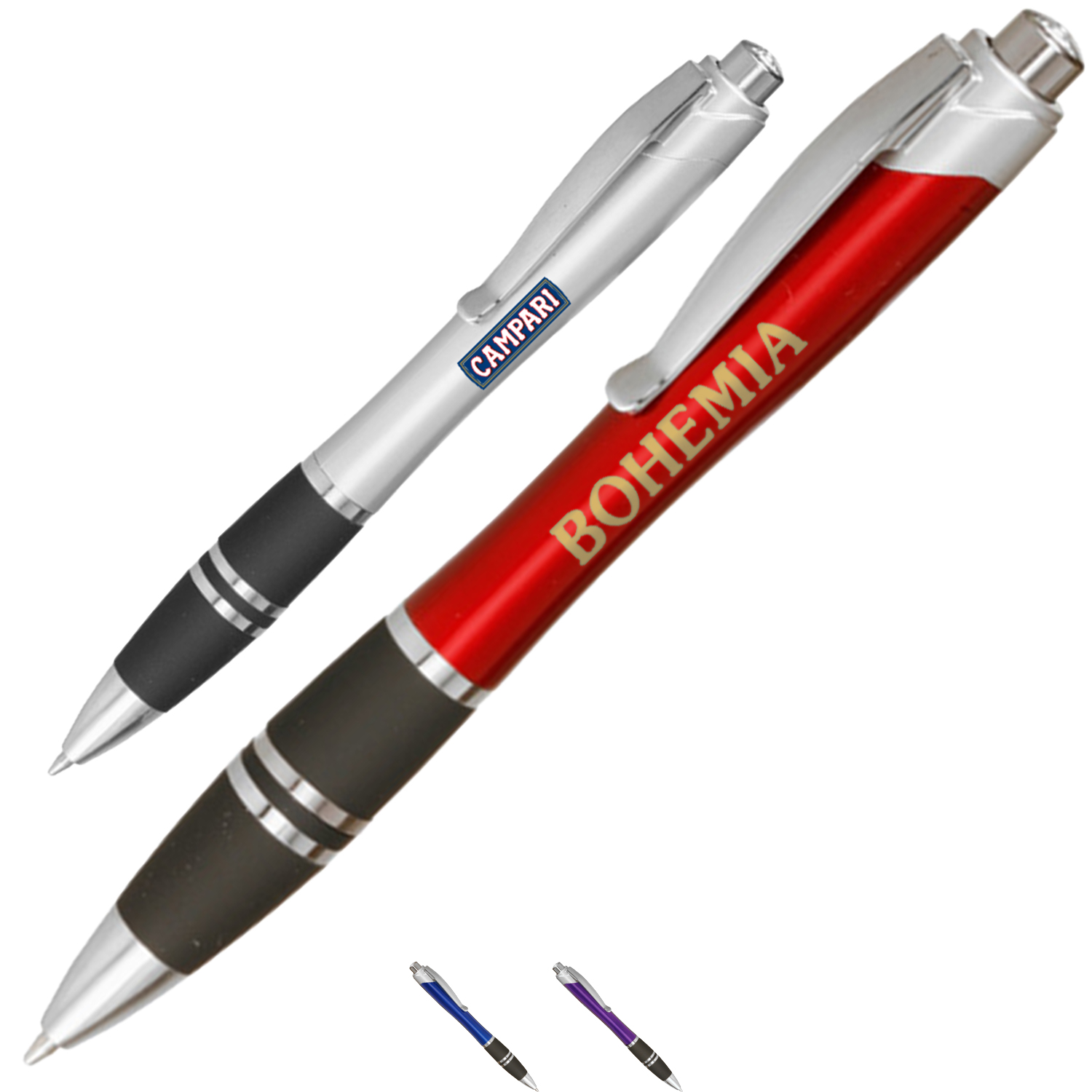 Silver Accent Plastic Pens w/ Rubber Grips & Colorful barrel 3