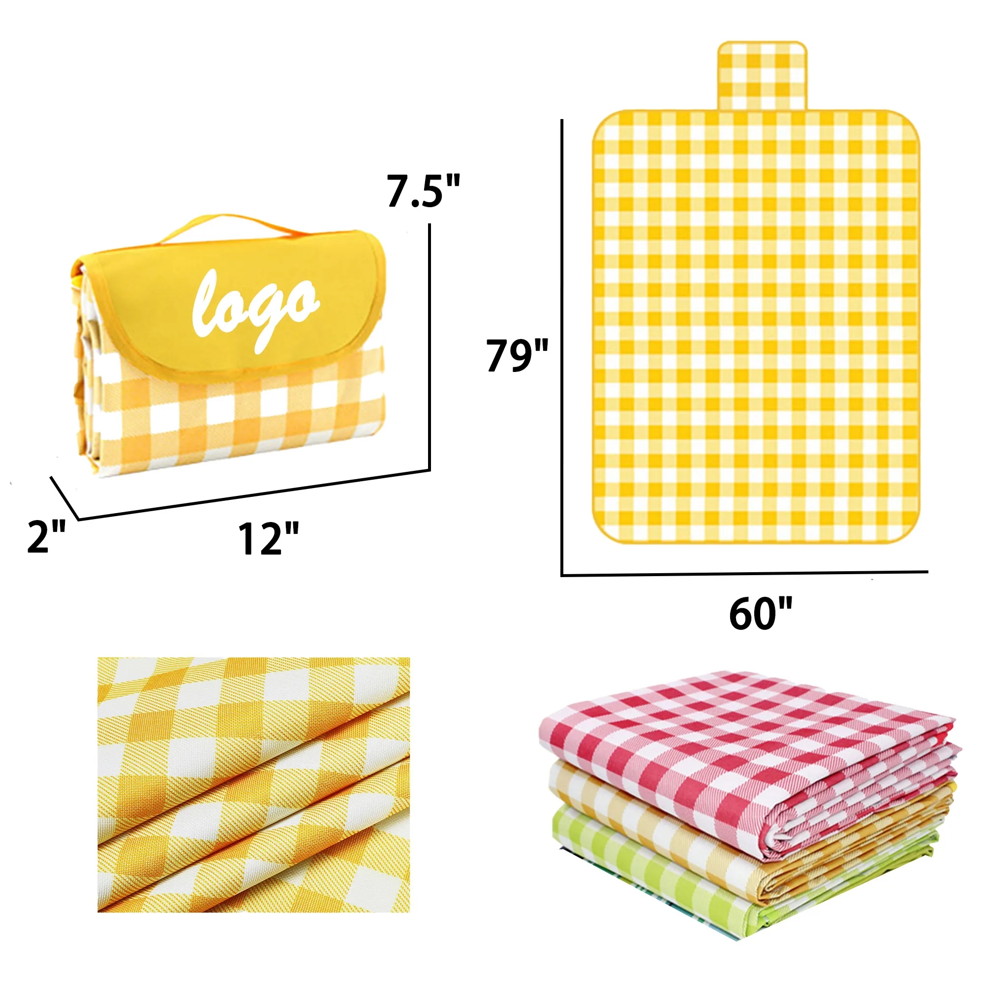 MOQ 30 Foldable Plaid Picnic Mat 79"L x 60"W 3