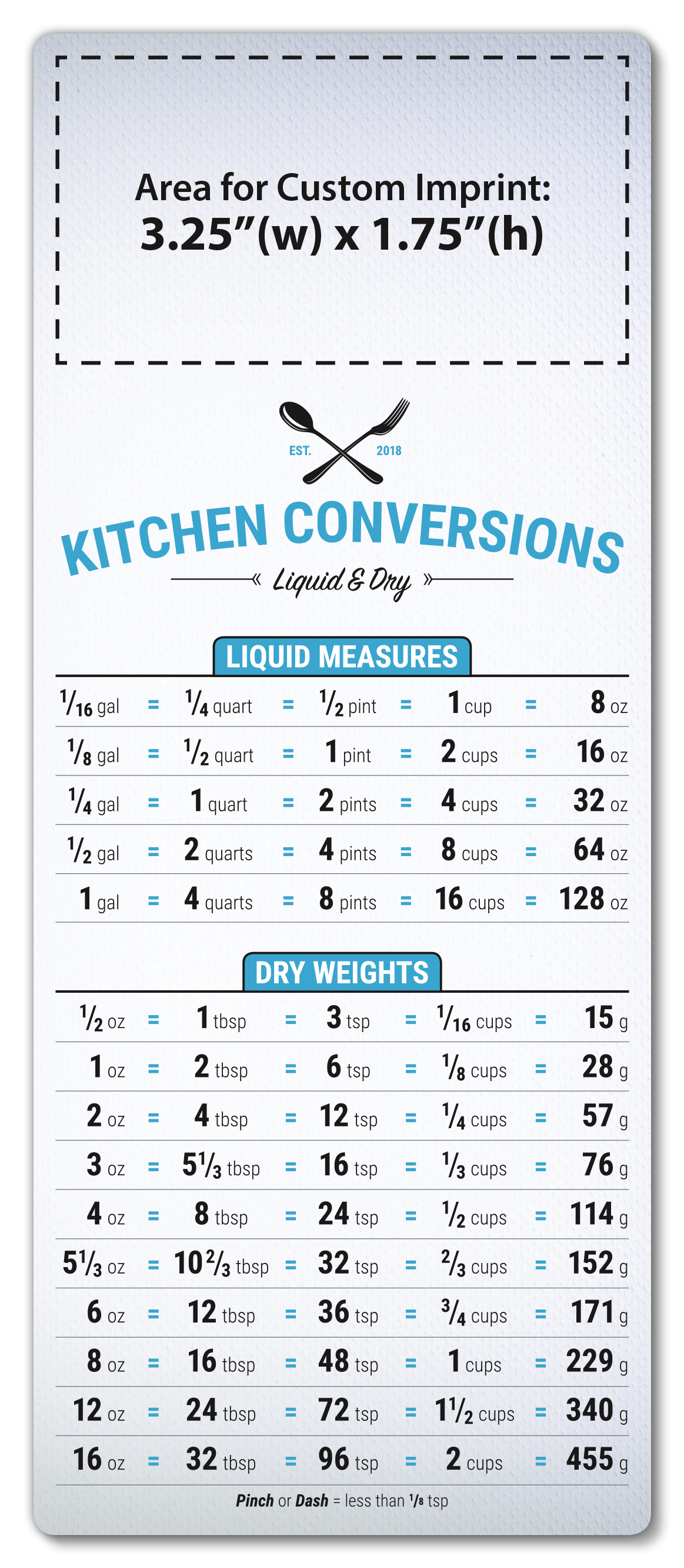 Magnet - 3.5x8.5 Kitchen Conversions - Round Corners - 20 mil. 1