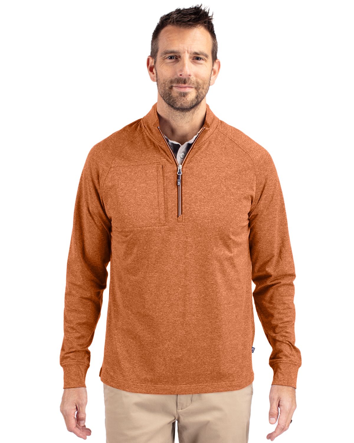 Cutter & Buck Adapt Recycled Soft Knit Stretch Mens Heathered Quarter Zip Pullover 55