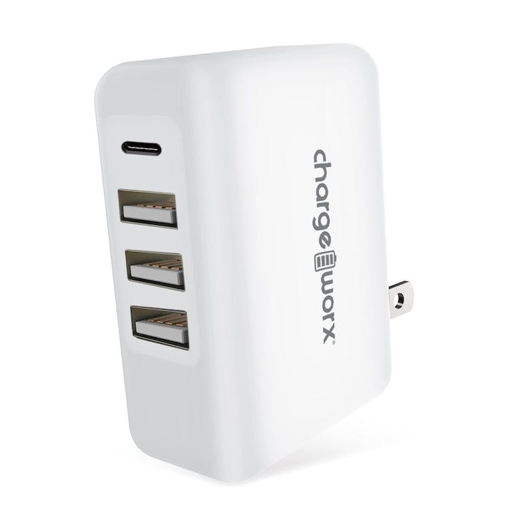 4-Port USB and USB-C Wall Charger - White