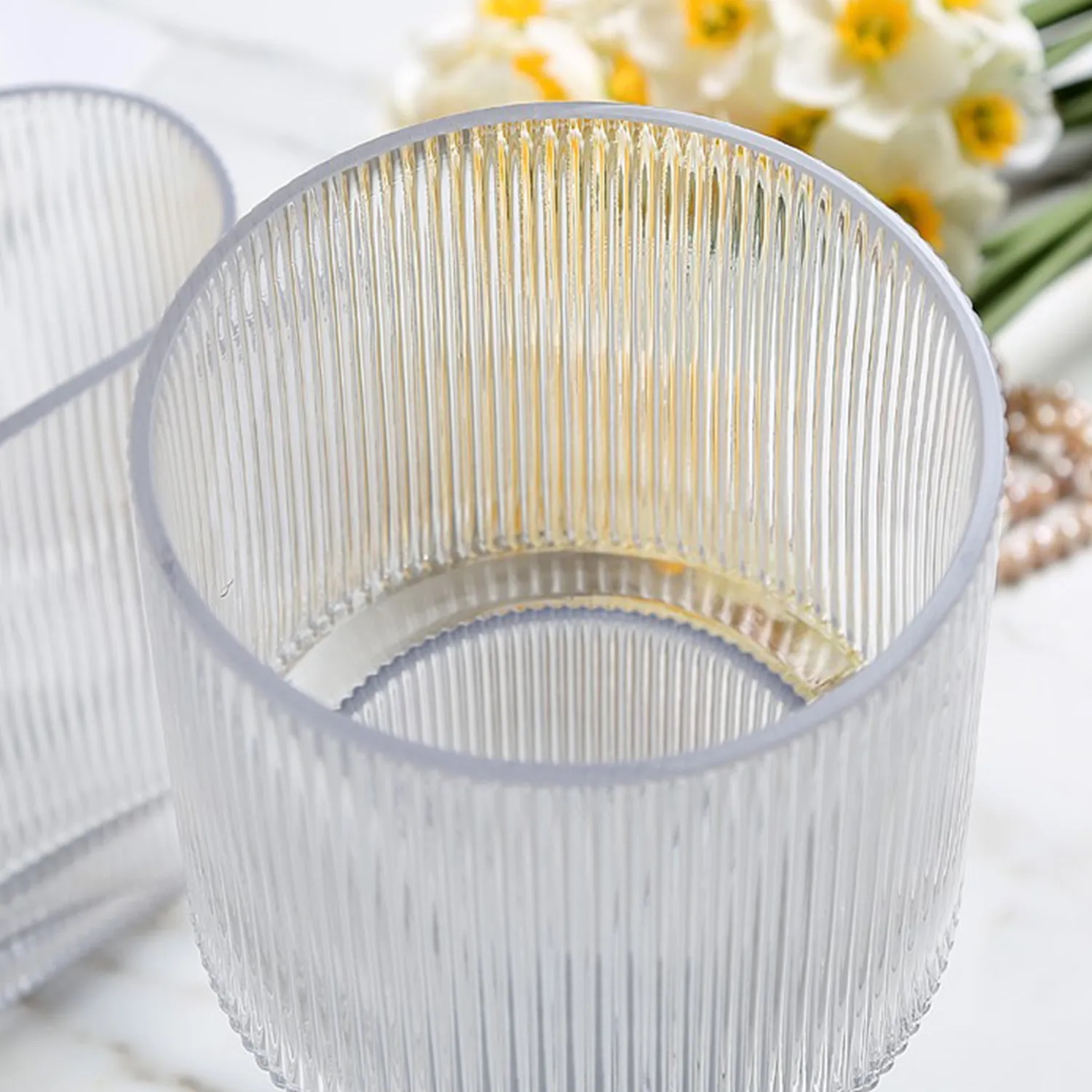 Modern Ribbed Large Cylinder Clear Glass Flower 5