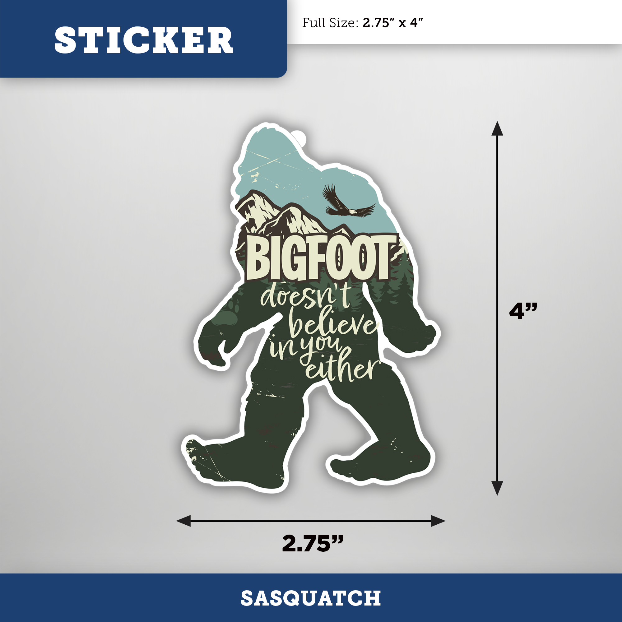 Sasquatch - Permanent Outdoor Sticker - 2.75"x4" 1
