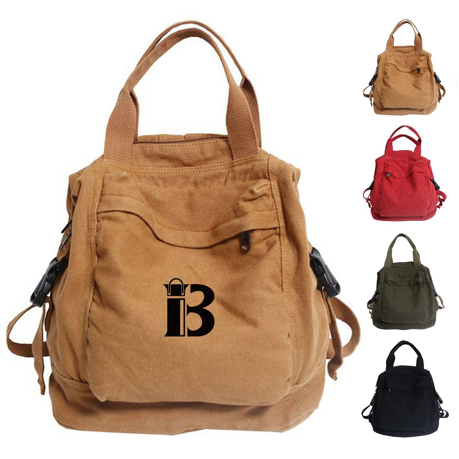 Solid-color Retro Nylon Multi-pocket Backpack