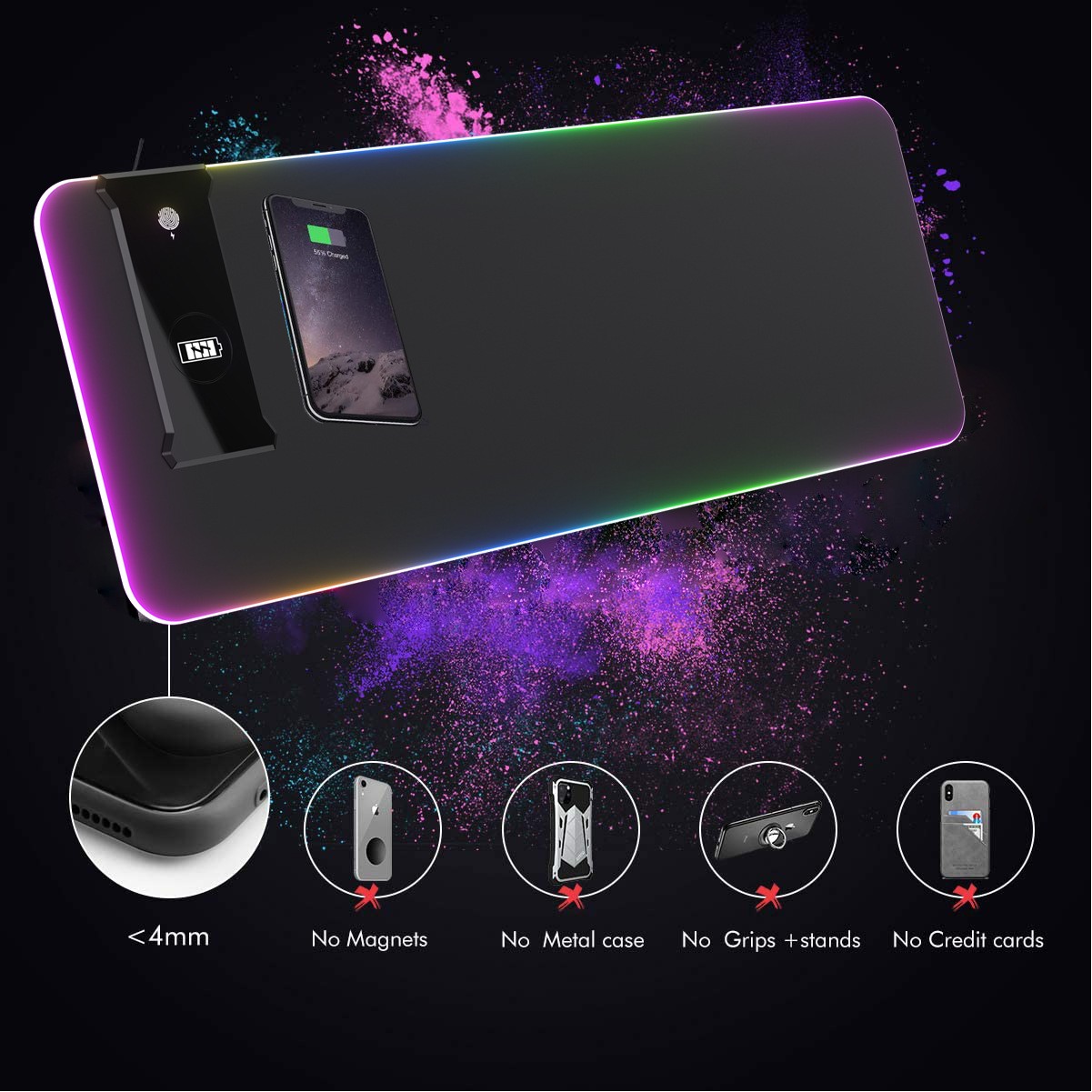 10W Wireless Charging Rgb Gaming Mouse Pad With Usb Port 1