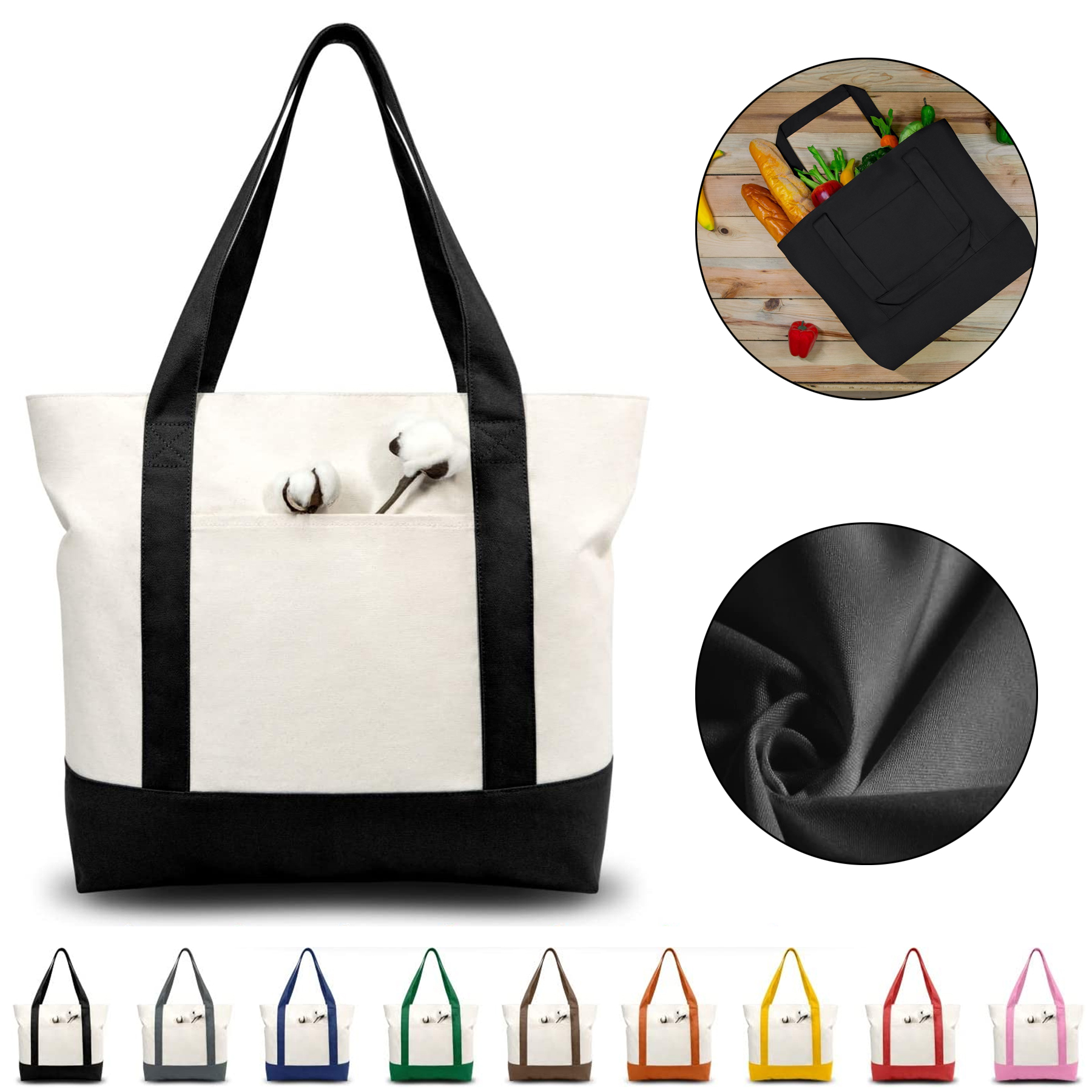 Canvas Tote Bag with an External Pocket and Zipper, custom tote bag with logo imprint 2