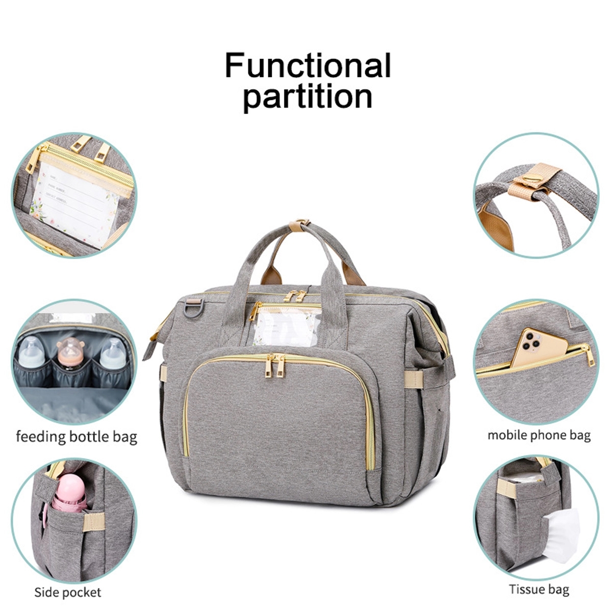 Multifunction Tote Mommy Bag, custom tote bag with logo imprint 5