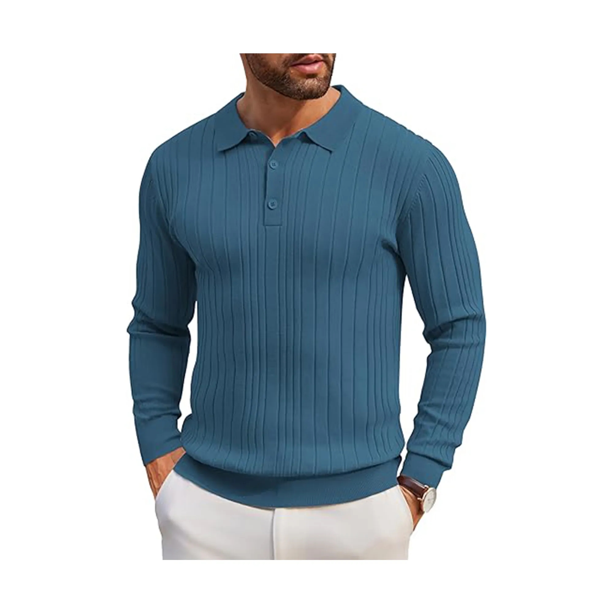 Men's Long Sleeve Knit Polo Shirt 13